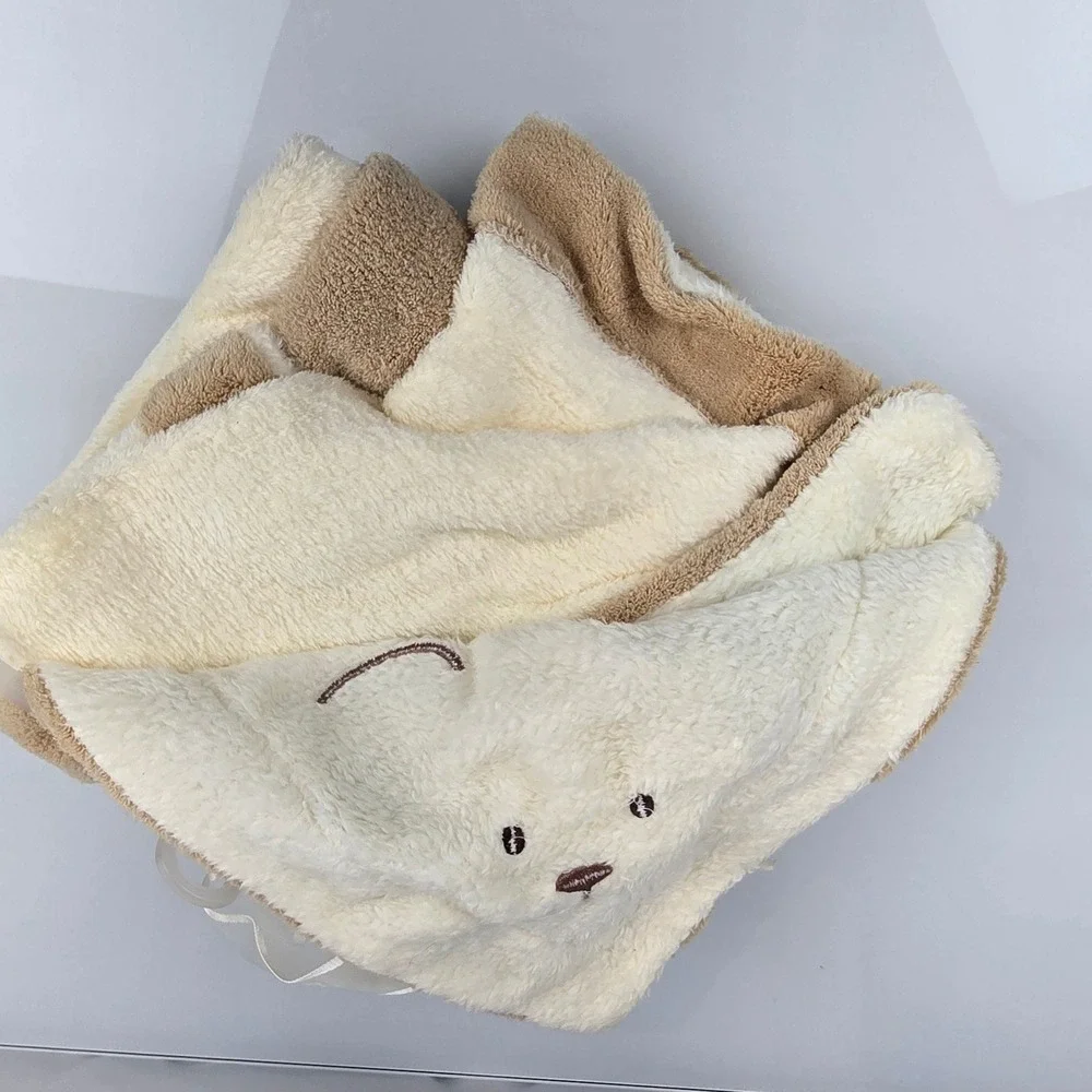 Carter's Baby Blanket Cream Tan Brown Dog Puppy Teddy Bear Face 3D Ears New
